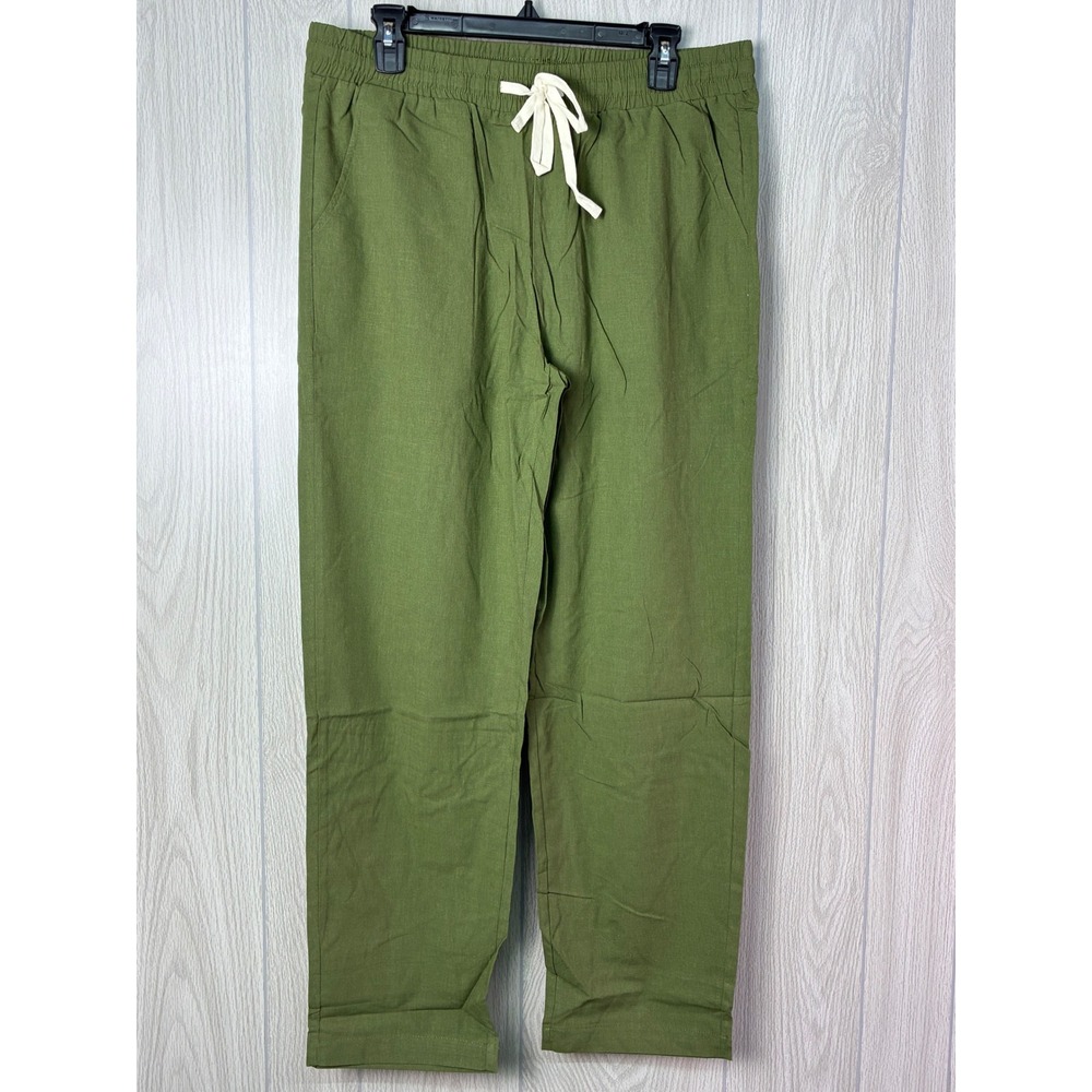 Kallspin Olive Green Casual Drawstring Waist Pants‎ Size Large